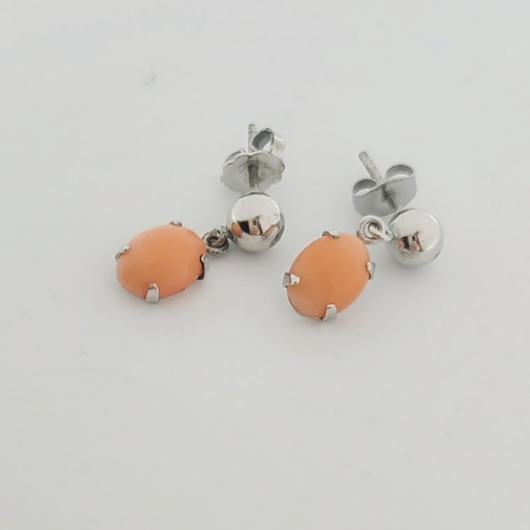 Sterling Plated Pink Coral Dangle Drop Earrings - Picture 3 of 5